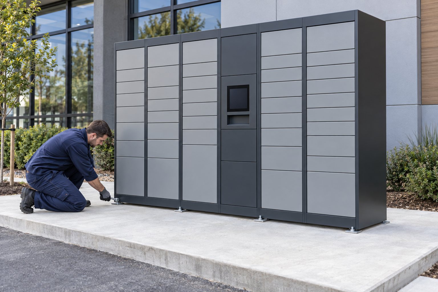 Consigne automatique (locker) installée sur une dalle béton